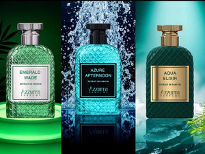 AZZURRA Parfums Ultimate Trio Bundle - 3.4oz/100ml Each - Unisex Fresh & Clean Scents - Aqua Elixir, Emerald Wade, Afternoon Azure - Eco-Friendly & Versatile Fragrances